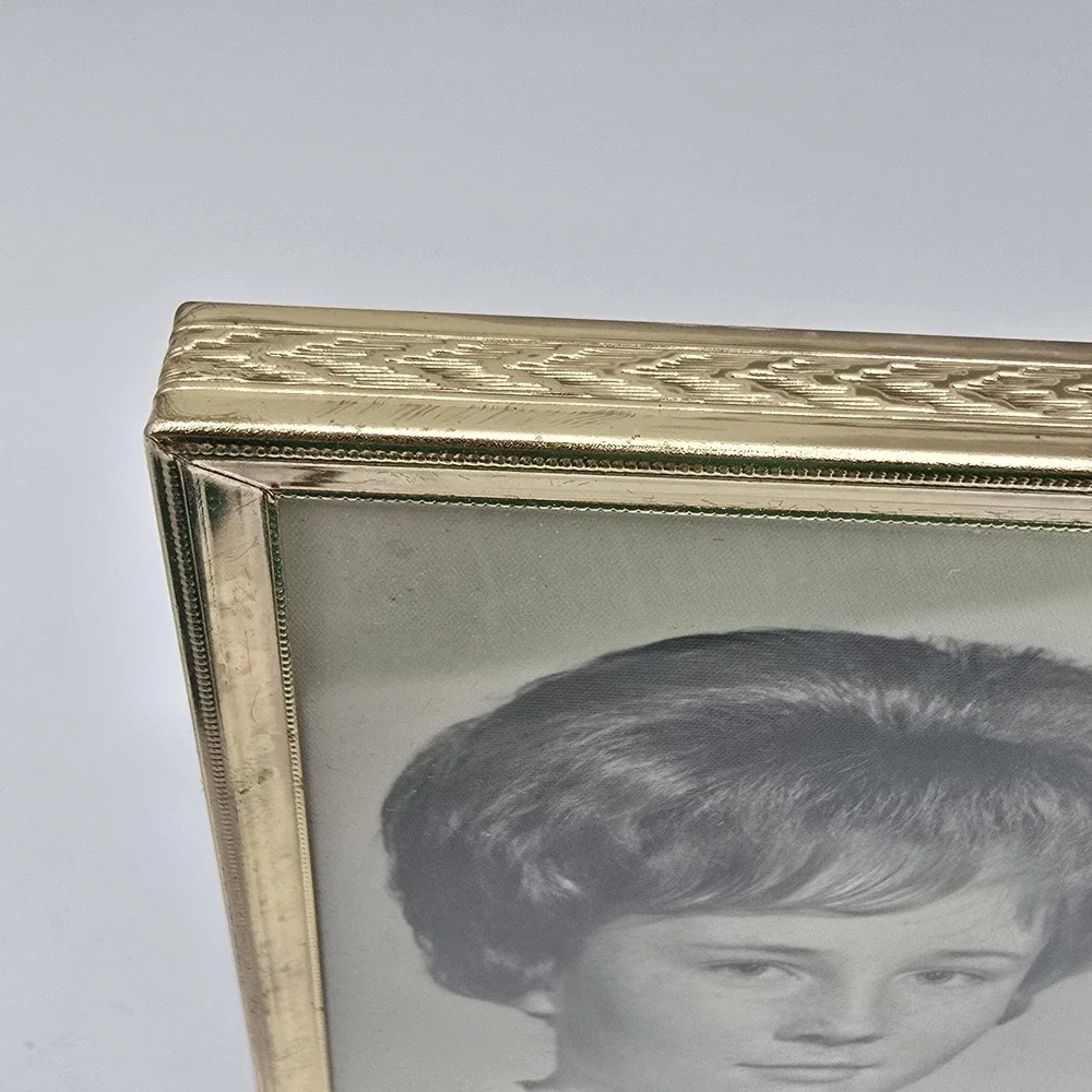 MCM‎ Brass/Gold Tone Metal Picture Frames With Photo Of Girl With Big Hair